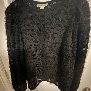 Emma & Michele Black Bubble Sleeve Textured Blouse